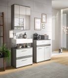 Badezimmer Kommode Bailey in wei Hochglanz und Rauchsilber grau Badschrank 71 x 79 cm