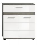 Badezimmer Kommode Bailey in wei Hochglanz und Rauchsilber grau Badschrank 71 x 79 cm