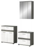 Badmbel Set 3-teilig Bailey in wei Hochglanz und Rauchsilber grau Badkombination 146 x 191 cm