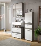 Badmbel Set 3-teilig Bailey in wei Hochglanz und Rauchsilber grau Badkombination 110 x 191 cm