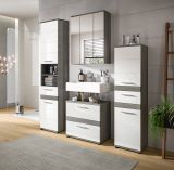 Badmbel Set 4-teilig Bailey in wei Hochglanz und Rauchsilber grau Badkombination 160 x 191 cm