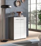 Kommode Rumba in wei Hochglanz und Rauchsilber grau Sideboard 60 x 85 cm