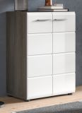 Kommode Rumba in wei Hochglanz und Rauchsilber grau Sideboard 60 x 85 cm