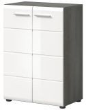 Kommode Rumba in wei Hochglanz und Rauchsilber grau Sideboard 60 x 85 cm