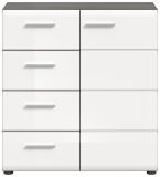 Kommode Rumba in wei Hochglanz und Rauchsilber grau Sideboard 80 x 85 cm