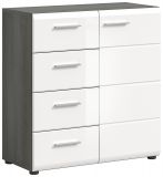 Kommode Rumba in wei Hochglanz und Rauchsilber grau Sideboard 80 x 85 cm
