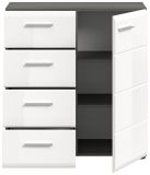 Kommode Rumba in wei Hochglanz und Rauchsilber grau Sideboard 80 x 85 cm