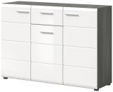 Sideboard Rumba in wei Hochglanz und Rauchsilber grau Kommode 120 x 85 cm