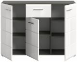 Sideboard Rumba in wei Hochglanz und Rauchsilber grau Kommode 120 x 85 cm