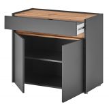Schuhschrank Center in grau matt und Wotan Eiche Flurkommode 80 x 70 cm