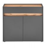 Schuhschrank Center in grau matt und Wotan Eiche Flurkommode 80 x 70 cm