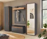 Garderobe Set 4-teilig Center in grau matt und Wotan Eiche Garderobenkombination 170 x 200 cm