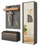 Garderobe Set 4-teilig Center in grau matt und Wotan Eiche Garderobenkombination 170 x 200 cm