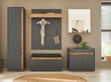 Garderobe Set 6-teilig Center in grau matt und Wotan Eiche Garderobenkombination 260 x 200 cm