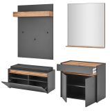 Garderobe Set 5-teilig Center in grau matt und Wotan Eiche Garderobenkombination 190 x 200 cm