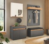 Garderobe Set 5-teilig Center in grau matt und Wotan Eiche Garderobenkombination 190 x 200 cm
