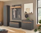 Garderobe Set 5-teilig Center in grau matt und Wotan Eiche Garderobenkombination 190 x 200 cm