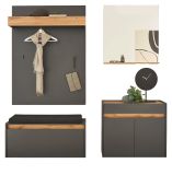 Garderobe Set 5-teilig Center in grau matt und Wotan Eiche Garderobenkombination 190 x 200 cm
