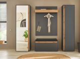 Garderobe Set 5-teilig Center in grau matt und Wotan Eiche Garderobenkombination 230 x 200 cm