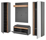 Garderobe Set 5-teilig Center in grau matt und Wotan Eiche Garderobenkombination 230 x 200 cm