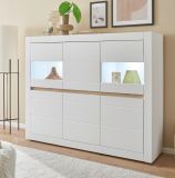 Highboard Derby in wei matt und Evoke Eiche Vitrine 165 x 132 cm, Soft-Close-Funktion