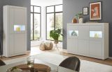 Highboard Derby in wei matt und Evoke Eiche Vitrine 165 x 132 cm, Soft-Close-Funktion