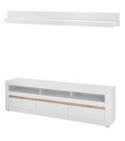 Wohnwand Derby in wei matt und Evoke Eiche Wohnkombination 3-teilig, Soft-Close-Funktion