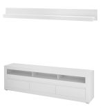 Wohnwand Derby in wei matt und Evoke Eiche Wohnkombination 3-teilig, Soft-Close-Funktion