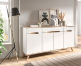 Sideboard Hygge in wei und Nox Eiche Kommode skandinavisch 185 x 95 cm, Soft-Close