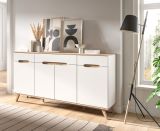 Sideboard Hygge in wei und Nox Eiche Kommode skandinavisch 185 x 95 cm, Soft-Close