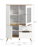 Highboard Hygge in wei und Nox Eiche Vitrine skandinavisch 100 x 140 cm, Soft-Close