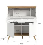 Sekretr Hygge in wei und Nox Eiche Schreibtisch skandinavisch 100 cm, Soft-Close