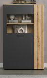 Highboard Esteban in grau und Evoke Eiche Vitrine 90 x 146 cm