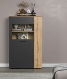 Highboard Esteban in grau und Evoke Eiche Vitrine 90 x 146 cm