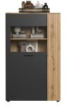 Highboard Esteban in grau und Evoke Eiche Vitrine 90 x 146 cm