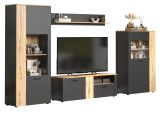 Wohnwand Esteban in grau und Evoke Eiche Schrankwand 4-teilig 340 cm