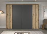 Kleiderschrank Esteban in grau und Evoke Eiche Schiebetrenschrank 4-trig 280 x 209 cm