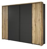Kleiderschrank Esteban in grau und Evoke Eiche Schiebetrenschrank 4-trig 280 x 209 cm