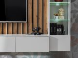 Wohnwand Pearl in grau und Artisan Eiche Schrankwand 220 cm inklusive LED Beleuchtung, Push-to-Open