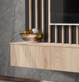 Wohnwand Pearl in Jackson Eiche und schwarz Schrankwand 220 cm inklusive LED Beleuchtung, Push-to-Open