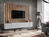 TV-Lowboard Set Pearl in grau und Artisan Eiche TV Unterteil mit Akustikpaneele 180 cm, Push-to-Open