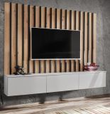 TV-Lowboard Set Pearl in grau und Artisan Eiche TV Unterteil mit Akustikpaneele 180 cm, Push-to-Open