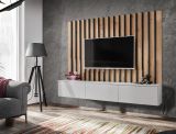 TV-Lowboard Set Pearl in grau und Artisan Eiche TV Unterteil mit Akustikpaneele 180 cm, Push-to-Open