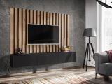 TV-Lowboard Set Pearl in schwarz und Artisan Eiche TV Unterteil mit Akustikpaneele 180 cm, Push-to-Open