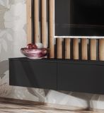 TV-Lowboard Set Pearl in schwarz und Artisan Eiche TV Unterteil mit Akustikpaneele 180 cm, Push-to-Open