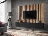 TV-Lowboard Set Pearl in schwarz und Artisan Eiche TV Unterteil mit Akustikpaneele 180 cm, Push-to-Open
