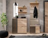 Garderobe Set 4-teilig Collin in Jackson Eiche und schwarz Garderobenkombination mit 3-D Lamellen