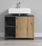 Waschbeckenunterschrank Bliss in Evoke Eiche und grau Badschrank auf Rollen 80 cm
