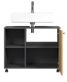 Waschbeckenunterschrank Bliss in Evoke Eiche und grau Badschrank auf Rollen 80 cm