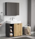 Badezimmer Spiegelschrank Bliss in grau Badschrank 3-trig 90 cm